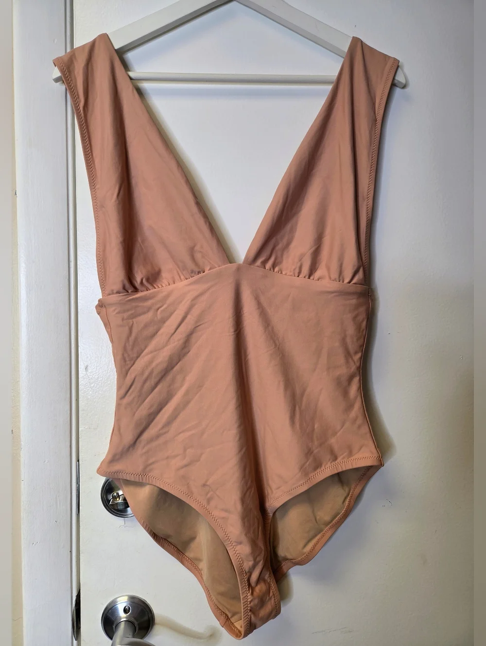J. Crew Plunge V-Neck One-Piece Swimsuit - Nude Peach - Size 14